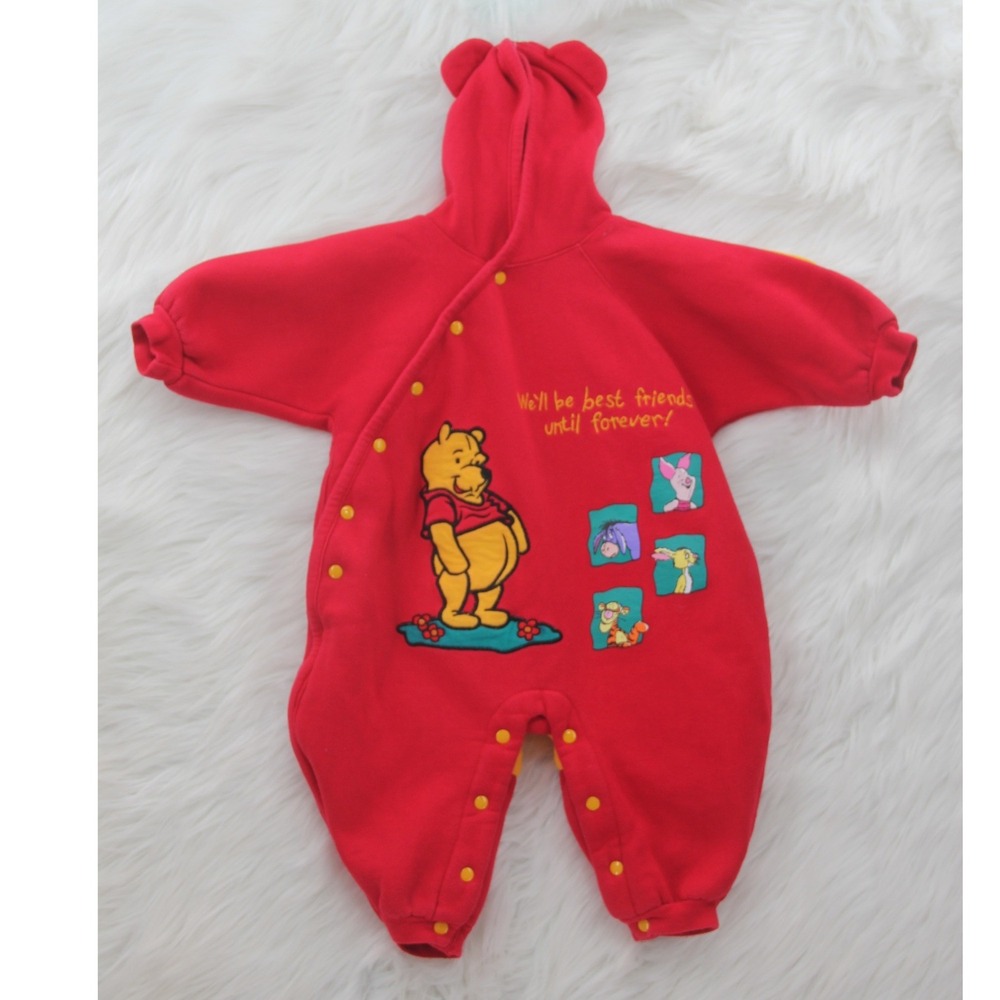 Vintage Disney Winnie The Pooh Romper Baby 12M Outfit Fleece Kids Boys Girls Y2K